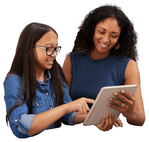 two people looking at a tablet